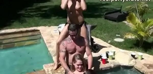  Bunch of bitches having a pool party that turns into orgy